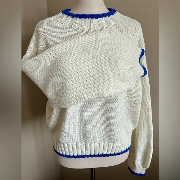 NWT Maeve by Anthropologie Blue & Cream Sweater - Picture 8 of 10